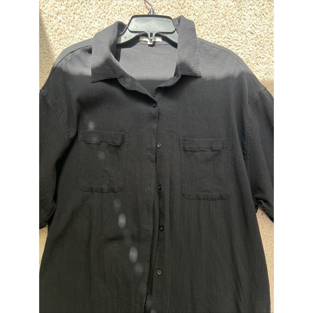 Z Supply Lina Button Up Duster Dress Black Medium Button Down Side Slits Cotton - Picture 2 of 8
